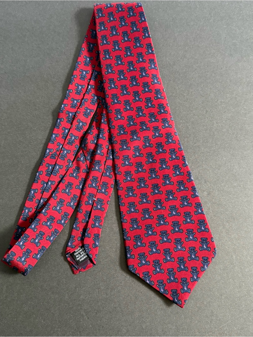 Red Men's Tie with Navy Teddy Bear Motif Novelty Fun Silk Collectible